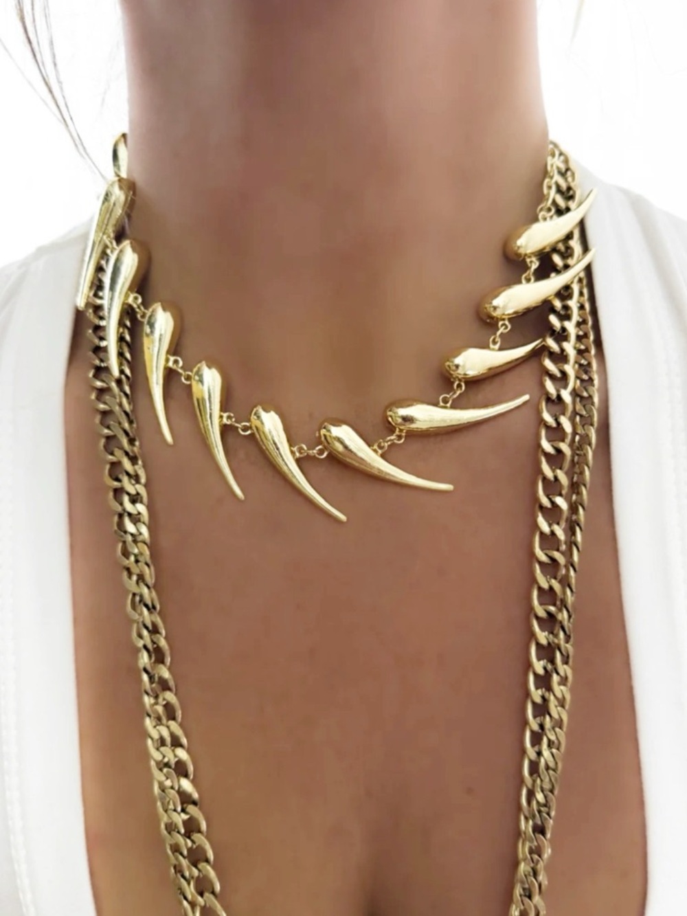New Pebby Forevee Teardrop Spike Punk Statement Necklace